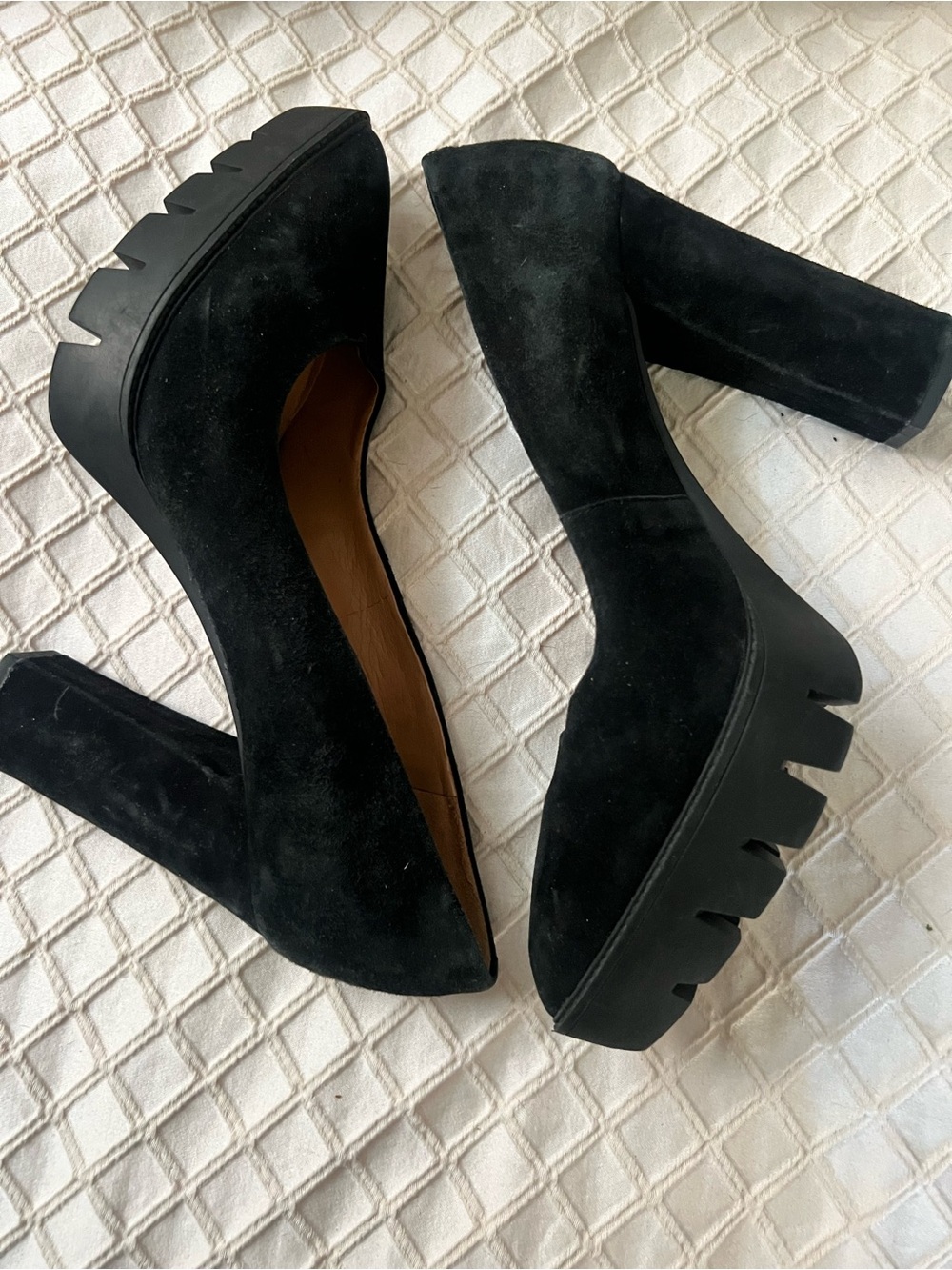 Nine West Black Suede Lug Platform Pumps